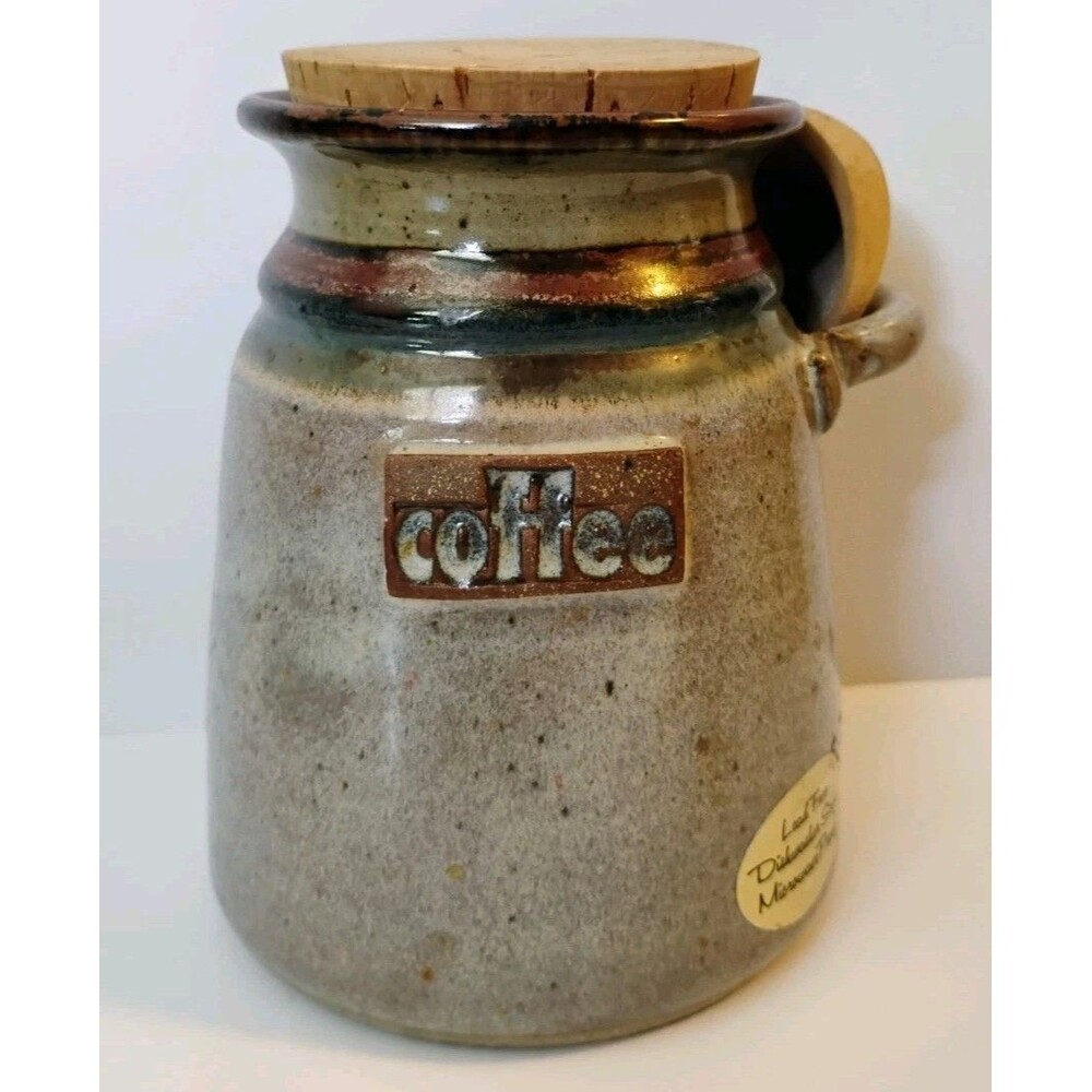 Vintage Studio Pottery Coffee Canister Stoneware Jar Cork Lid Hand Thrown 6"
